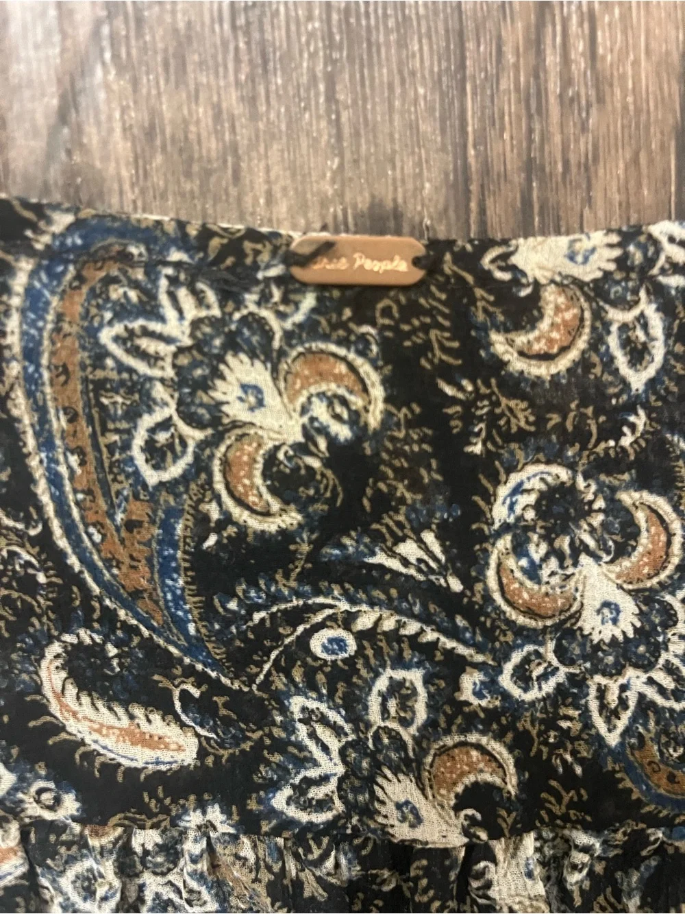 Free People Black Paisley Smocked Long-Sleeve Peasant Top
